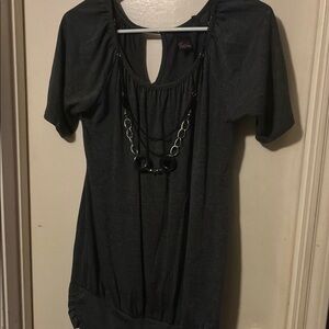 Black Short Sleeve Ruched Cut Out Blouse